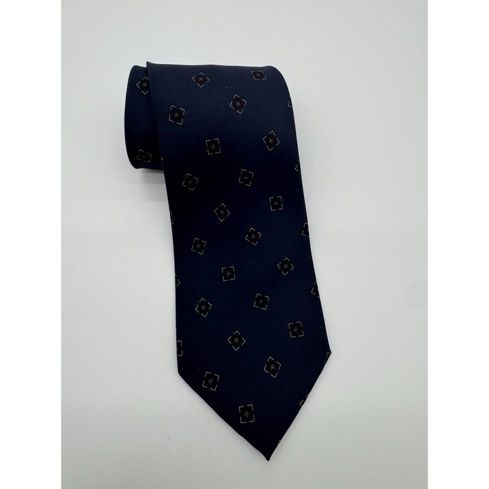 Paul Stuart Silk Tie Navy Blue Geometric Medallion Pattern Classic Mens Necktie